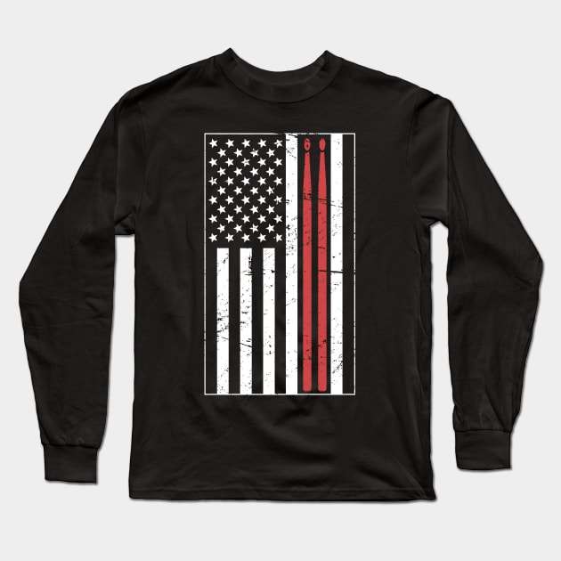 American Flag & Drumsticks – Design for Drummers Long Sleeve T-Shirt by MeatMan